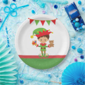 Elf met cadeaus en witte achtergrond papieren bordje (Feest)