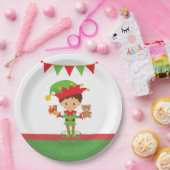 Elf met cadeaus en witte achtergrond papieren bordje (Feest)