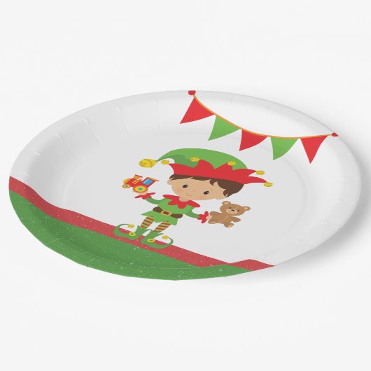 Elf met cadeaus en witte achtergrond papieren bordje (Gekanteld)