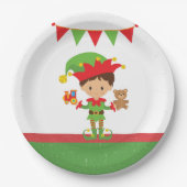 Elf met cadeaus en witte achtergrond papieren bordje (Voorkant)