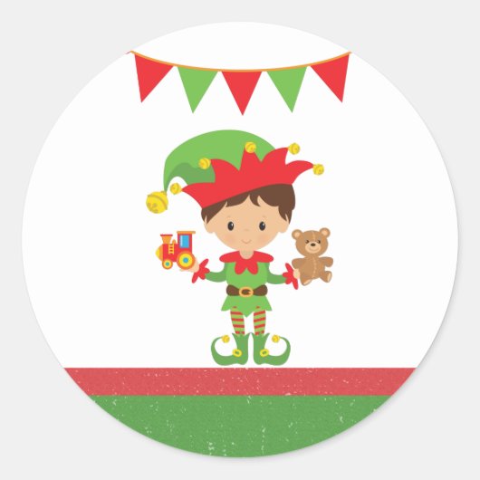 Elf met cadeaus en witte achtergrond ronde sticker (Voorkant)