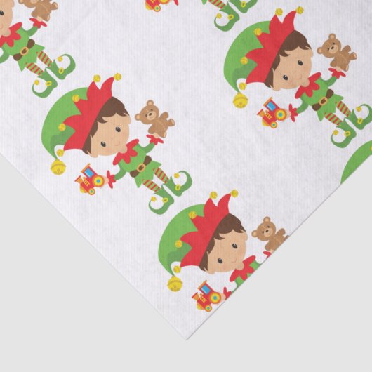 Elf met cadeaus en witte achtergrond tissuepapier (Detail)