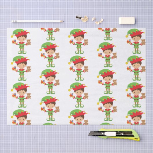 Elf met cadeaus en witte achtergrond tissuepapier (Craft)