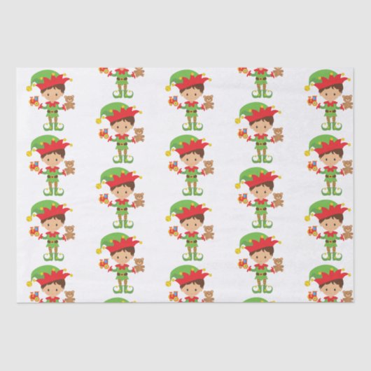 Elf met cadeaus en witte achtergrond tissuepapier (Voorkant)