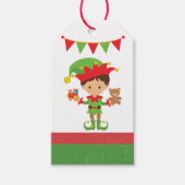 Elf met cadeaus en witte achtergrond-wrappen cadeaulabel (Voorkant)