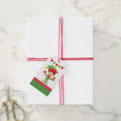 Elf met cadeaus en witte achtergrond-wrappen cadeaulabel (Met Touw)