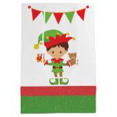 Elf met cadeaus en witte achtergrond-wrappen medium cadeauzakje (Achterkant)