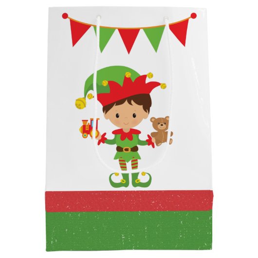 Elf met cadeaus en witte achtergrond-wrappen medium cadeauzakje (Achterkant)