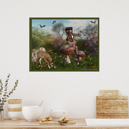 Elf met Deer in de Druk van het Poster van Bossen (Keuken)