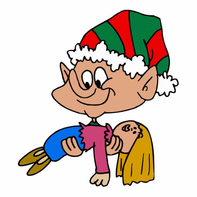 elf met dollie staand fotobeeldje  (Voorkant)