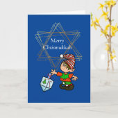 Elf met Dreidel Chrismukkah Card Kaart (Gele Bloem)
