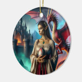 Elf met een drakenei keramisch ornament (Links)