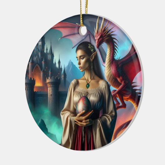 Elf met een drakenei keramisch ornament (Links)