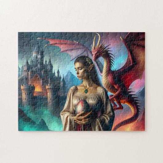 Elf met een drakenei legpuzzel (Horizontaal)
