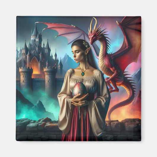 Elf met een drakenei magneet (Voorkant)