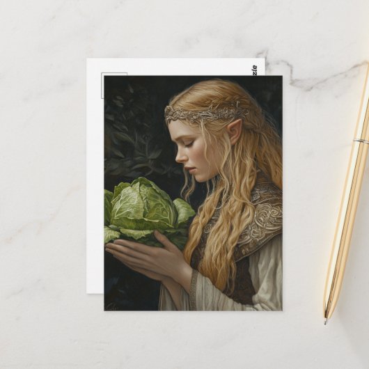 Elf met een hoofd van sla briefkaart (Voorkant / Achterkant in situ)