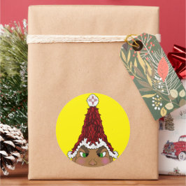 Elf met een Rode Chili Santa Hoed met een Zia Ronde Sticker
