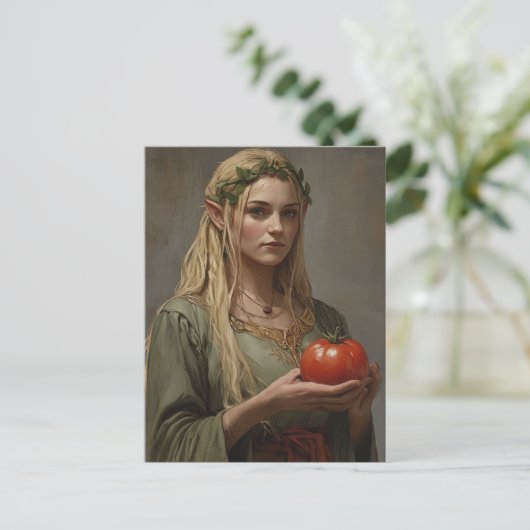 Elf met een tomaat briefkaart (Staand voorkant)