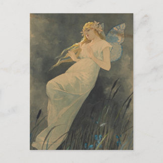 Elf met Iris Flowers door Alphonse Mucha Briefkaart