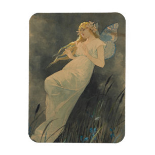 Elf met Iris Flowers door Alphonse Mucha Magneet