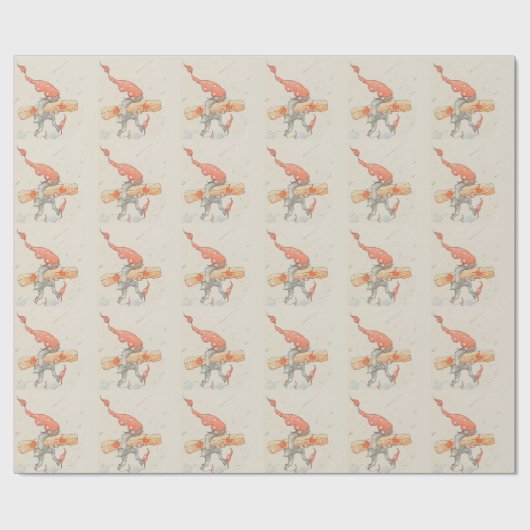 Elf met kerstcadeau, oude illustratie cadeaupapier (Vlak)