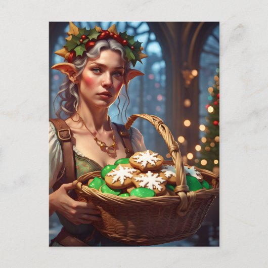 Elf met kerstkoekjes feestdagenkaart (Voorkant)