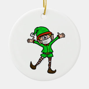 Elf met Mask COVID-19 kerstversiering Keramisch Ornament