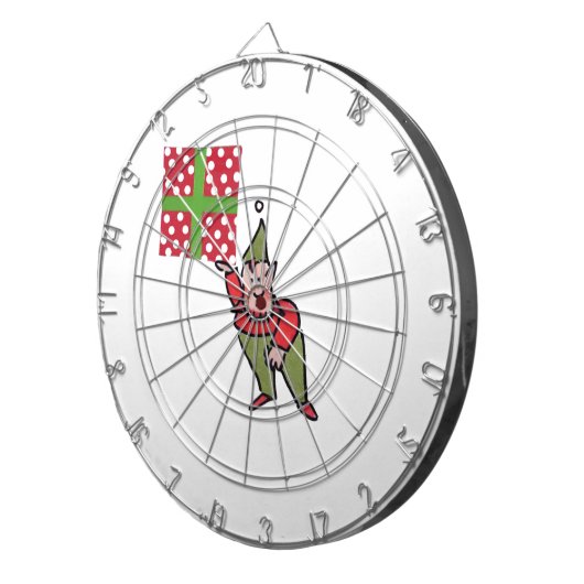 Elf met Polka Dot Gift dartboard Dartbord (Voorkant Rechts)
