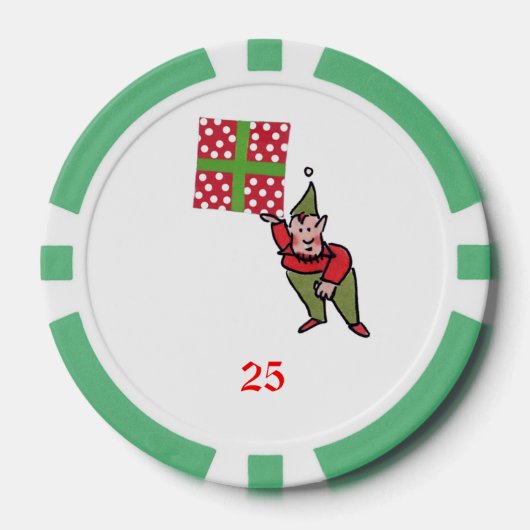 Elf Met Polka Dot Gift grn 25 gestreepte pokerchip (Voorkant)