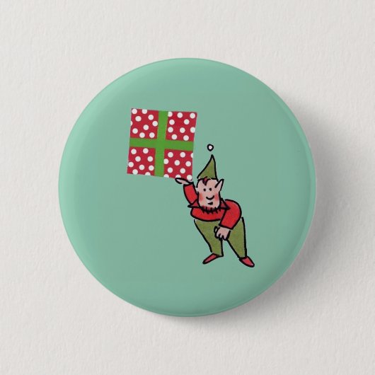 Elf met Polka Dot Gift groene knop Ronde Button 5,7 Cm (Voorkant)