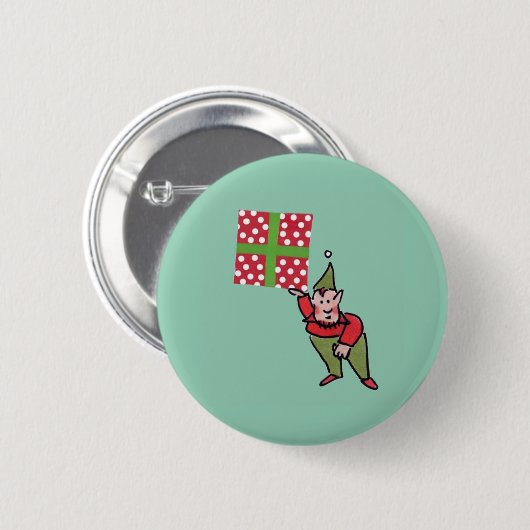 Elf met Polka Dot Gift groene knop Ronde Button 5,7 Cm (Voorkant /achterkant)