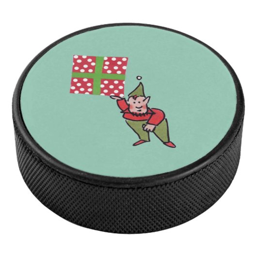 Elf Met Polka Dot Gift hockey puck (3/4)