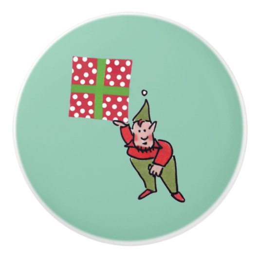Elf met Polka Dot Gift keramische knop (Voorkant)