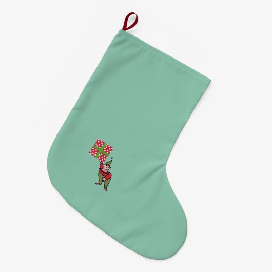 Elf Met Polka Dot Gift Kerstmis kous groot Grote Kerstsok (Voorkant (Hangend))
