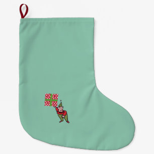 Elf Met Polka Dot Gift Kerstmis kous groot Grote Kerstsok