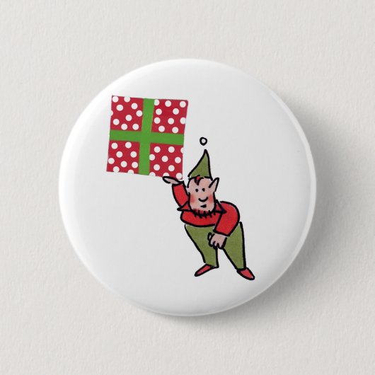 Elf met Polka Dot Gift knop Ronde Button 5,7 Cm (Voorkant)