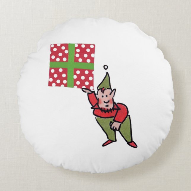 Elf Met Polka Dot Gift Ronde rode poly kussen (Voorkant)