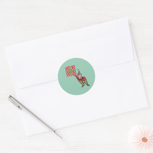 Elf met Polka Dot Gift ronde stickers (Envelop)