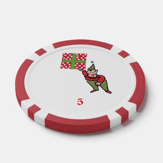 Elf Met Polka Dot Gift rood 5 gestreepte poker chi Chips (Enkel)
