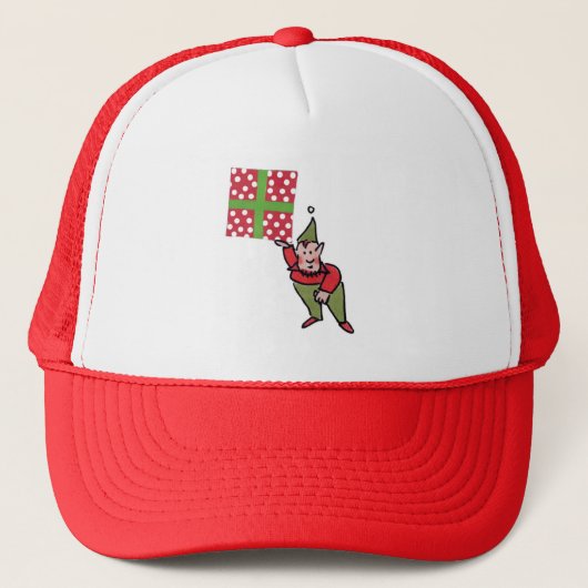 Elf met Polka Dot Gift trucker hoed Pet (Voorkant)