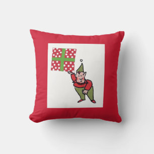 Elf Met Polka Dot Gift vierkant rood worp kussen