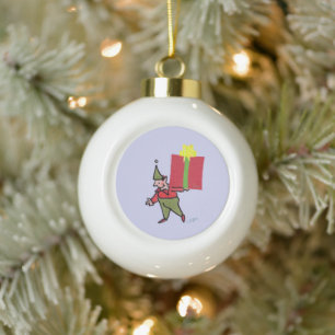 Elf met Red Box kerstbal Keramische Bal Ornament