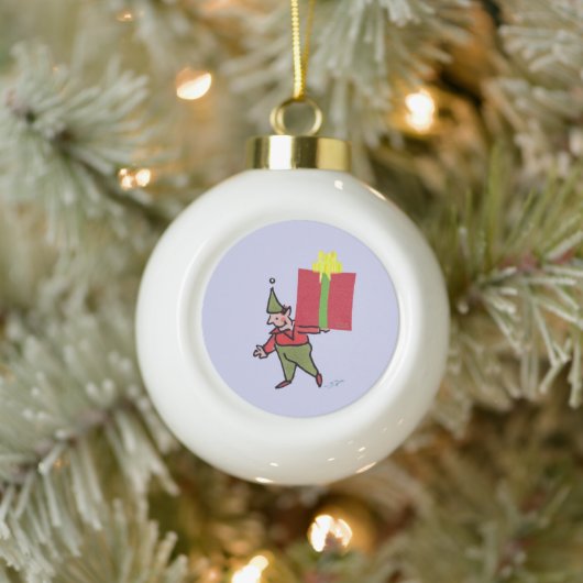 Elf met Red Box kerstbal Keramische Bal Ornament (Boom)