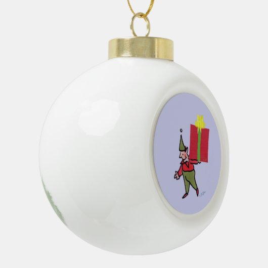 Elf met Red Box kerstbal Keramische Bal Ornament (Links)