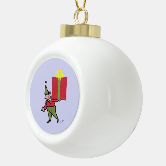 Elf met Red Box kerstbal Keramische Bal Ornament (Rechts)