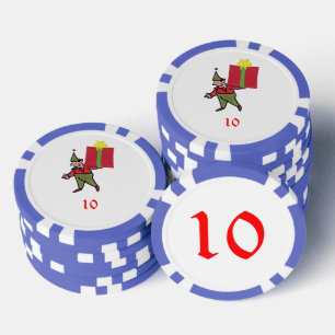 Elf Met Rode Doos Blauw 10 gestreepte pookspaander Poker Chips