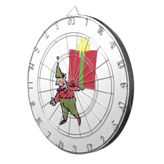 Elf met rode doos dartboard dartbord (Voorkant Rechts)