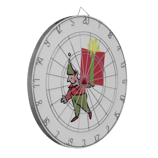 Elf met rode doos dartboard dartbord (Voorkant Links)