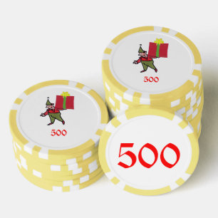 Elf Met Rode Doos Geel 500 Gestreepte pookspaander Poker Chips