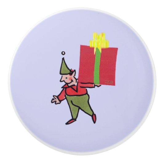 Elf met rode doos keramische knop (Voorkant)